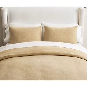 NWT Pottery Barn Chenille Jacquard Tan Beige Straw Duvet Cover Queen Full